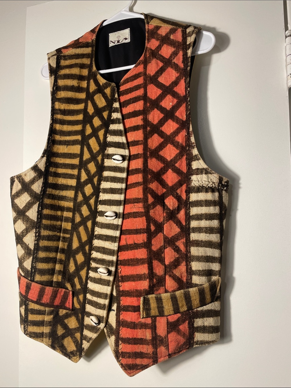Vintage Patterned Wool Vest in Mustard, Rust & Cream